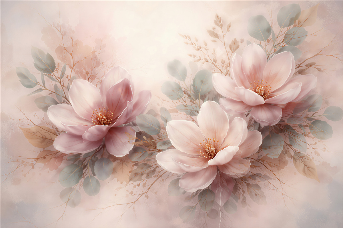Fototapet Magnolii pudrate într-o compoziție subtilă