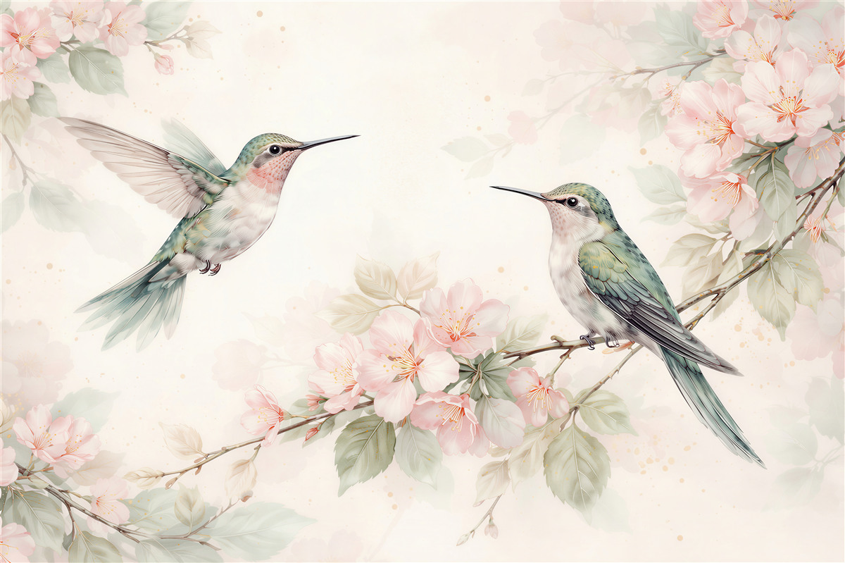 Fototapet Colibri în delicatețe înflorită