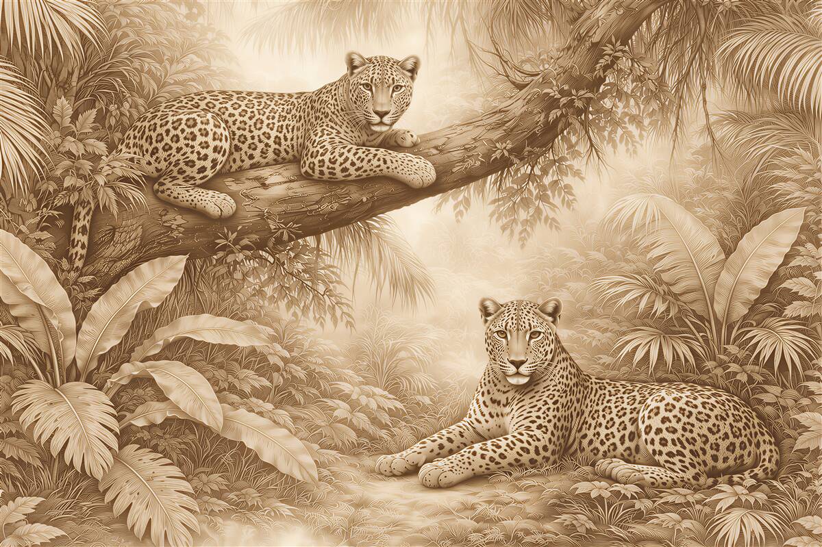 Fototapet Leoparzi în jungla exotică