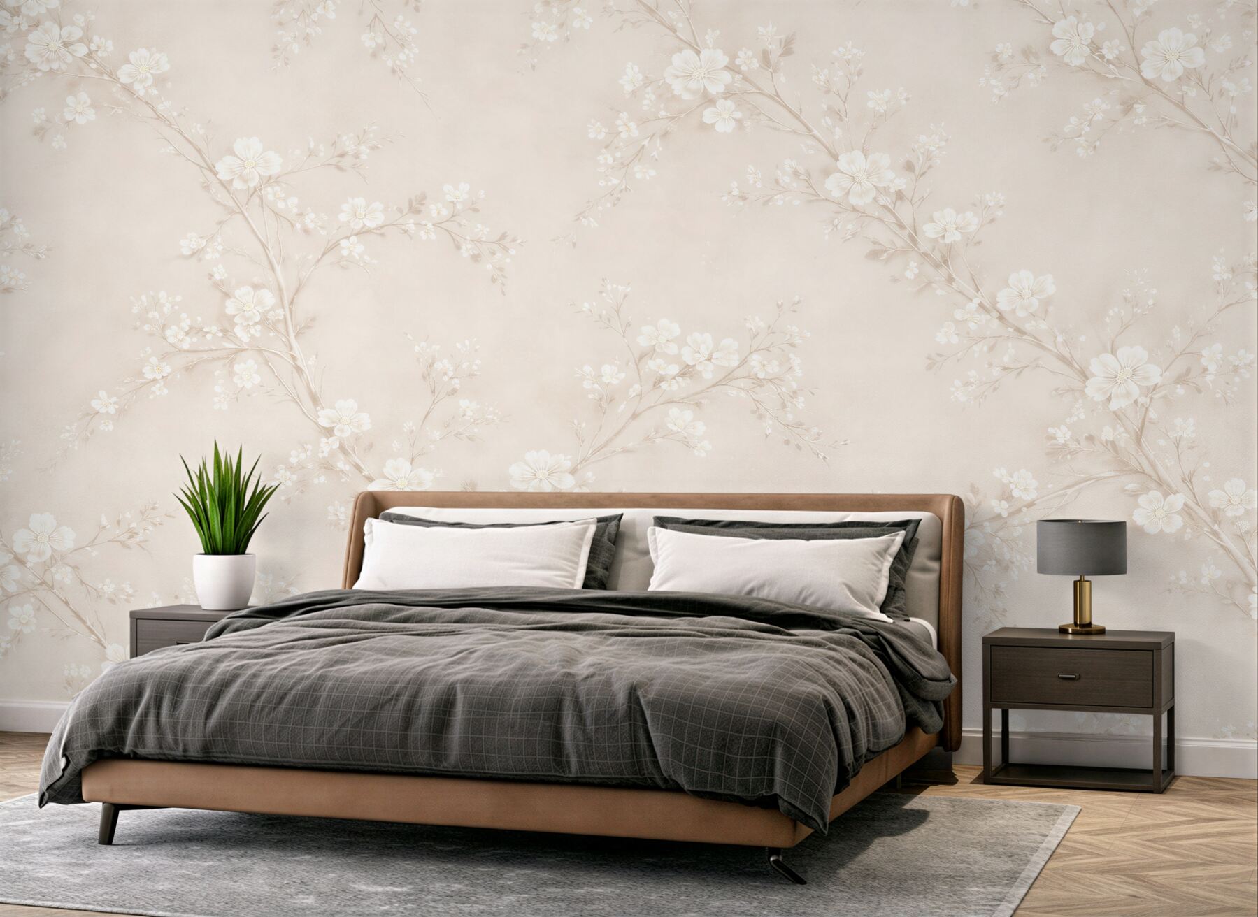 Fototapet Flori delicate crem pe ramuri
