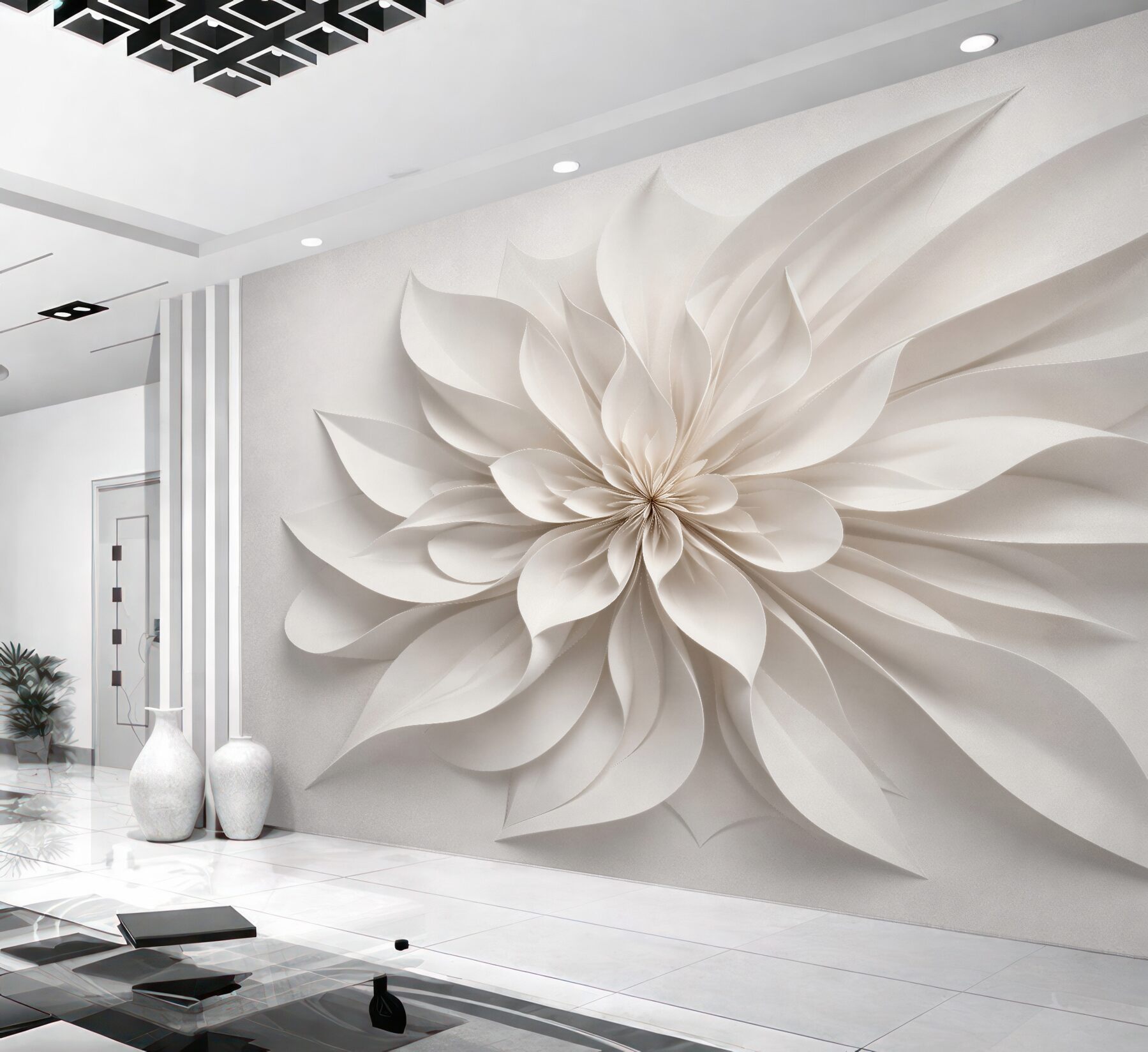 Fototapet Floare crem din hârtie 3D