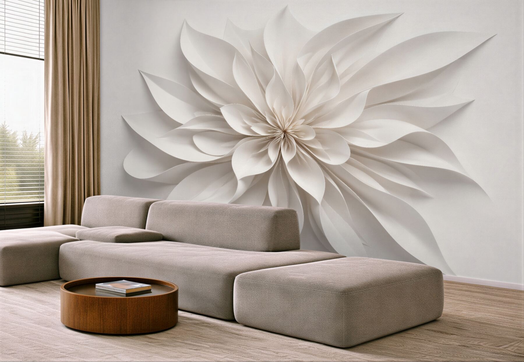 Fototapet Floare crem din hârtie 3D