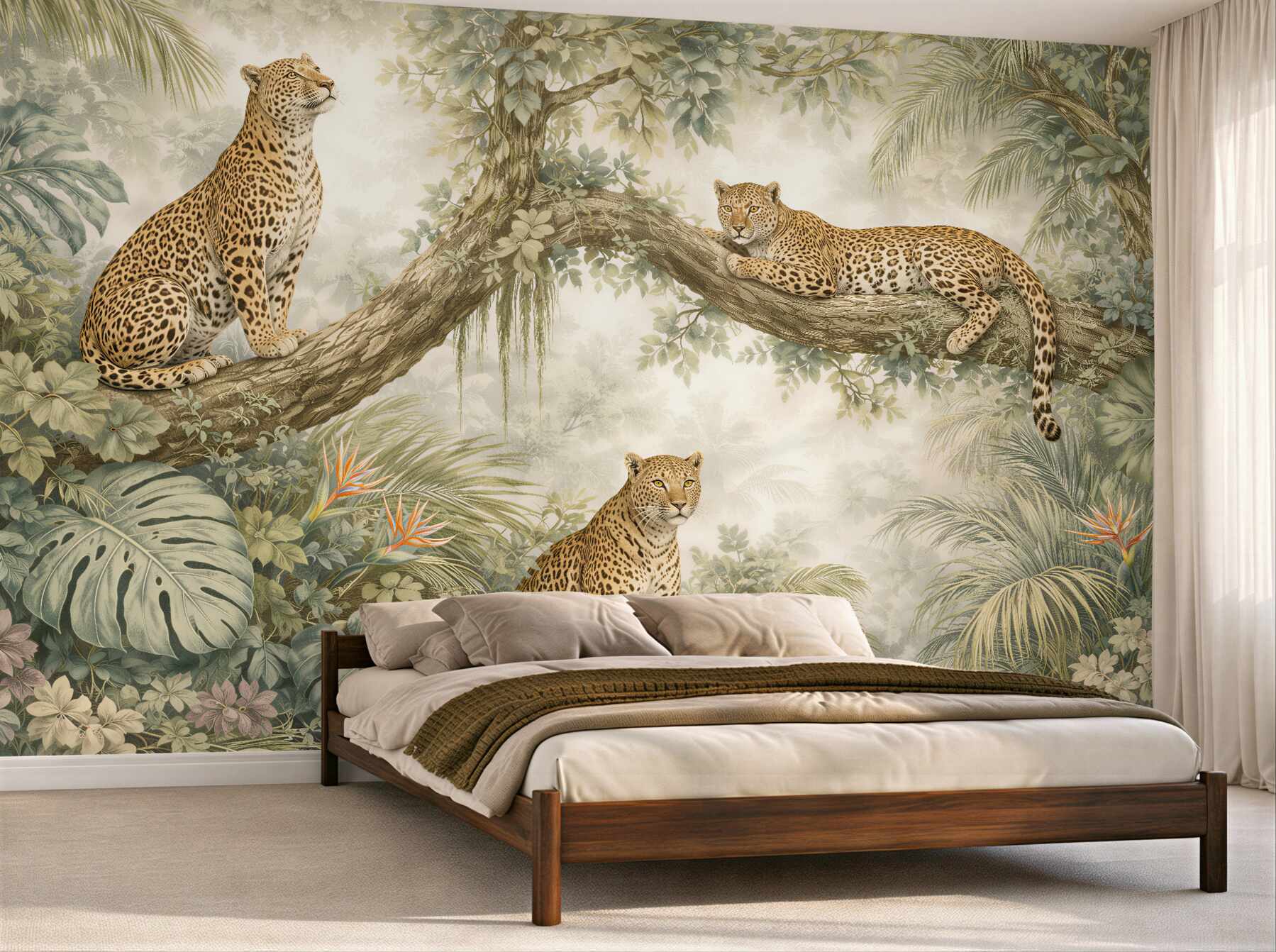 Fototapet Leoparzi pe ramuri tropicale