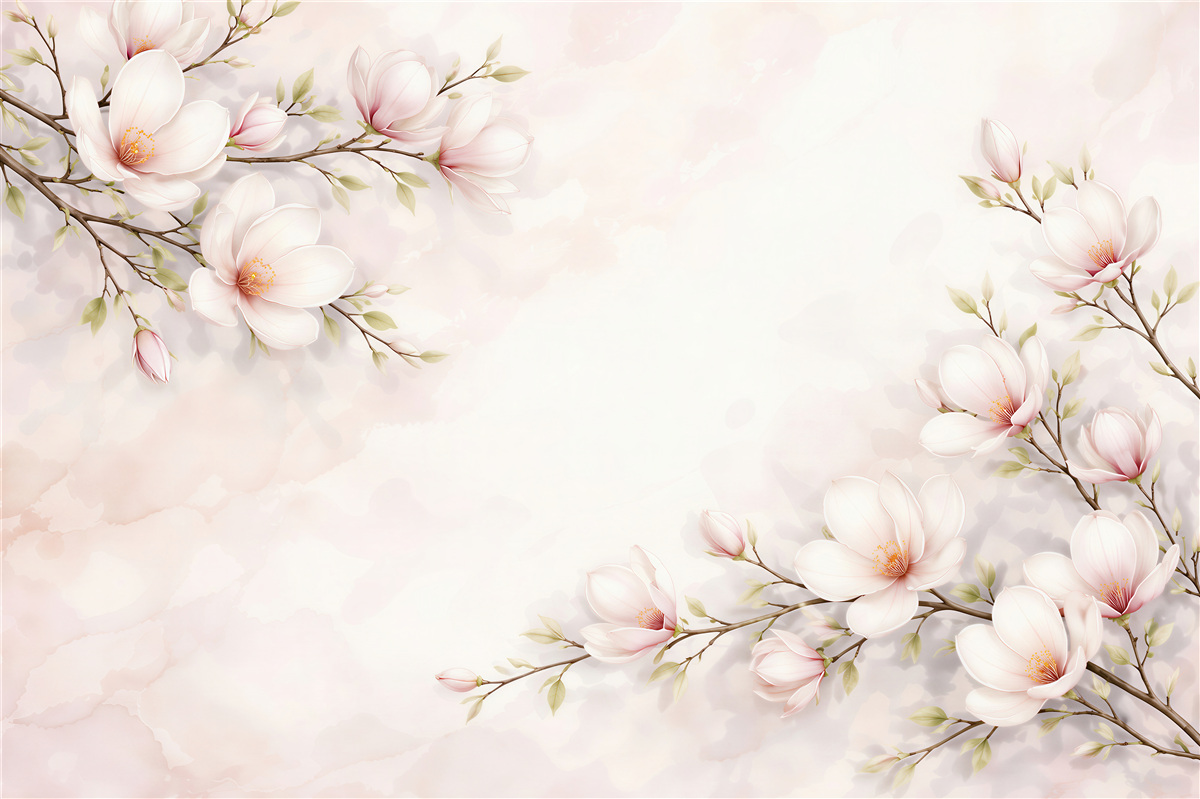 Fototapet Magnolii delicate pe fundal deschis