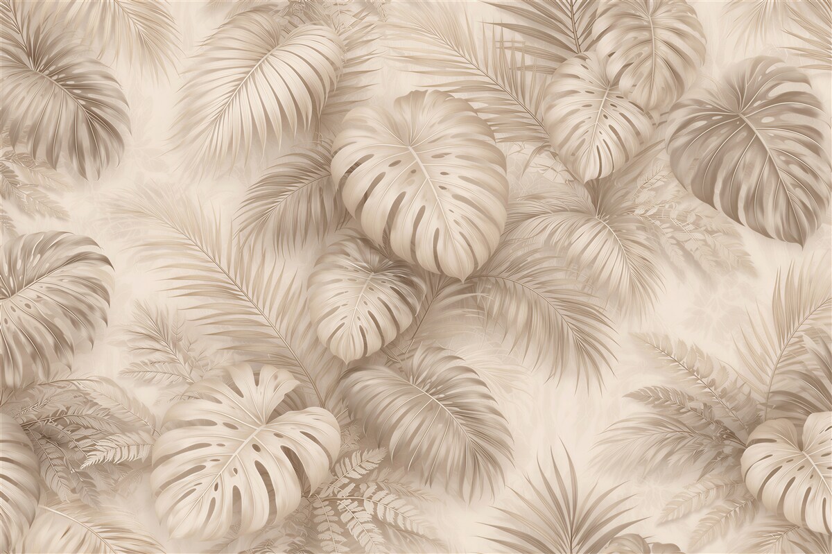 Fototapet Frunze bej de eleganță tropicală